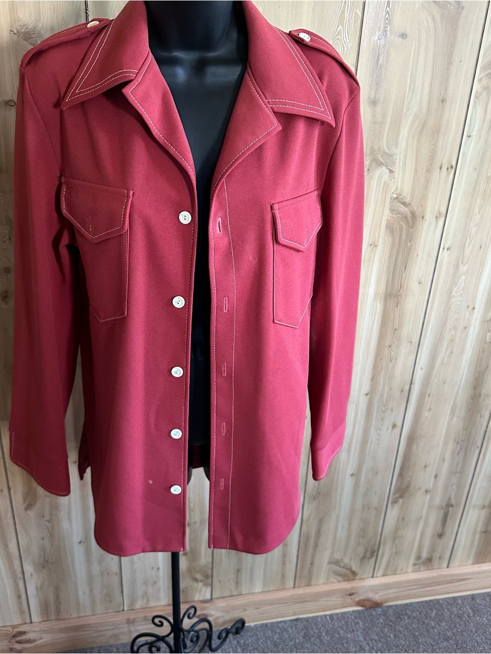 Ridiculously Awesome Vintage Red Two-Piece Shirt and Pants Set with White Trim - Picture 4 of 17
